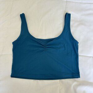 Alphalete Crop Tank Top Womens Blue V Neck Cinched Front Yoga Gym Soft